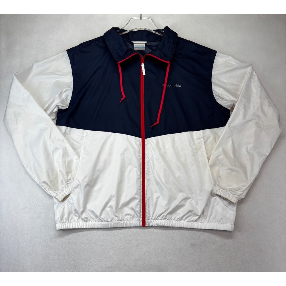Columbia Windbreaker Jacket Mens Large Navy White Red Colorblock Full Zip